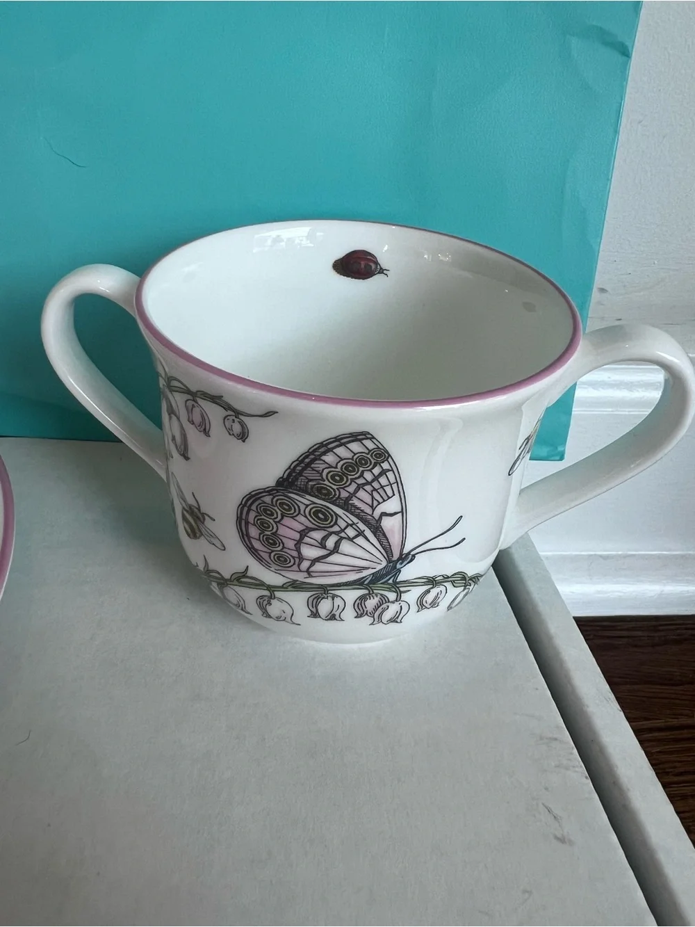 Never been used Tiffany & Co child’s fine bone china 3 piece set in blue box